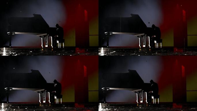 雨中弹钢琴的人表演家演奏家阴冷