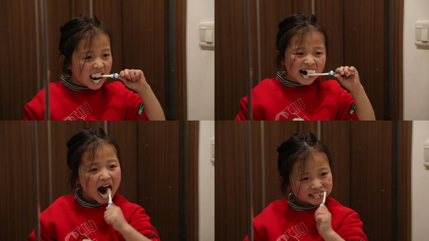 小女孩刷牙