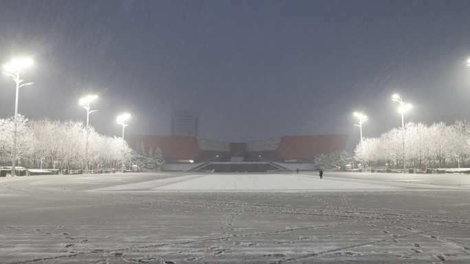 武汉大雪首义广场下雪场景8K原视频素材