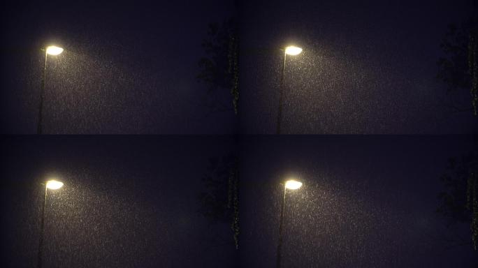在黑夜大雨中的路灯