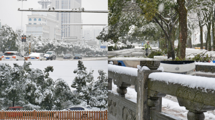 下雪城市街道汽车行驶