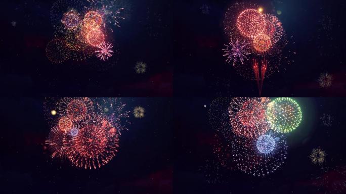 美丽的烟花五颜六色宏伟的灯光循环动画背景