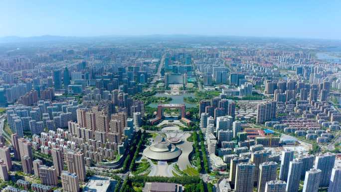 4K正版航拍山东省临沂市北城中轴线风景