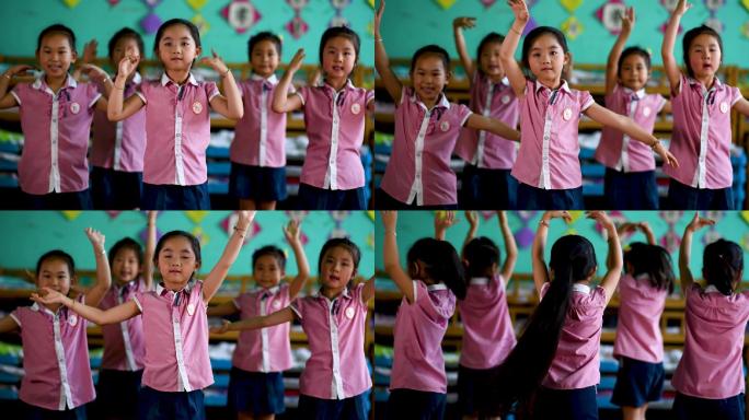 一群小朋友在幼儿园跳舞