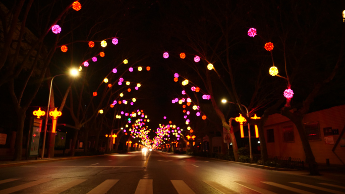 4K 红灯笼春节城市街景彩灯