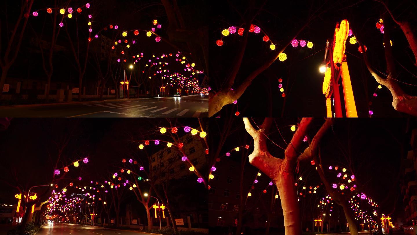 4K 红灯笼春节城市街景彩灯