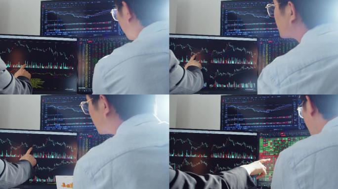 4K 团队股票分析背影看电脑股票经理商讨