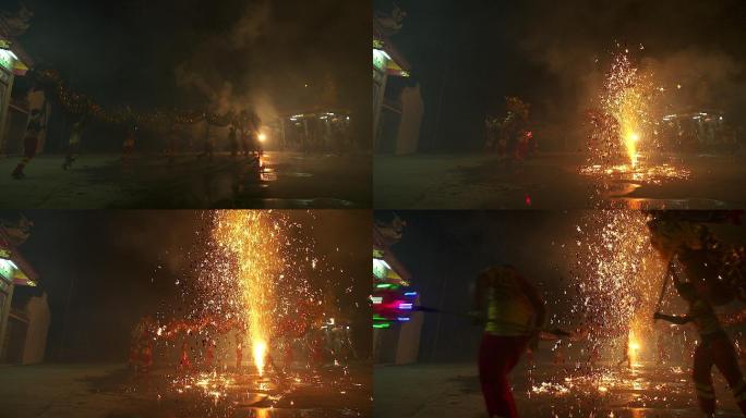 舞龙表演舞龙烟花新年过年节日传统习俗风俗