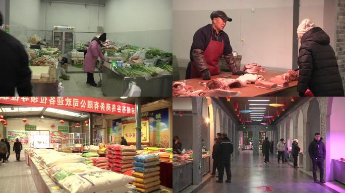 菜市场肉铺店铺林立市民购买