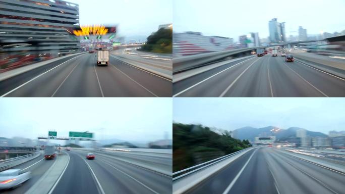 道路出行时间推移夜行行车记录仪夜晚道路