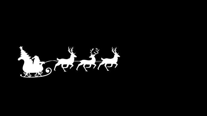 雪橇上圣诞老人和圣诞树黑色剪影的数字动画