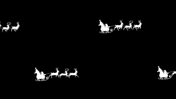 雪橇上圣诞老人和圣诞树黑色剪影的数字动画