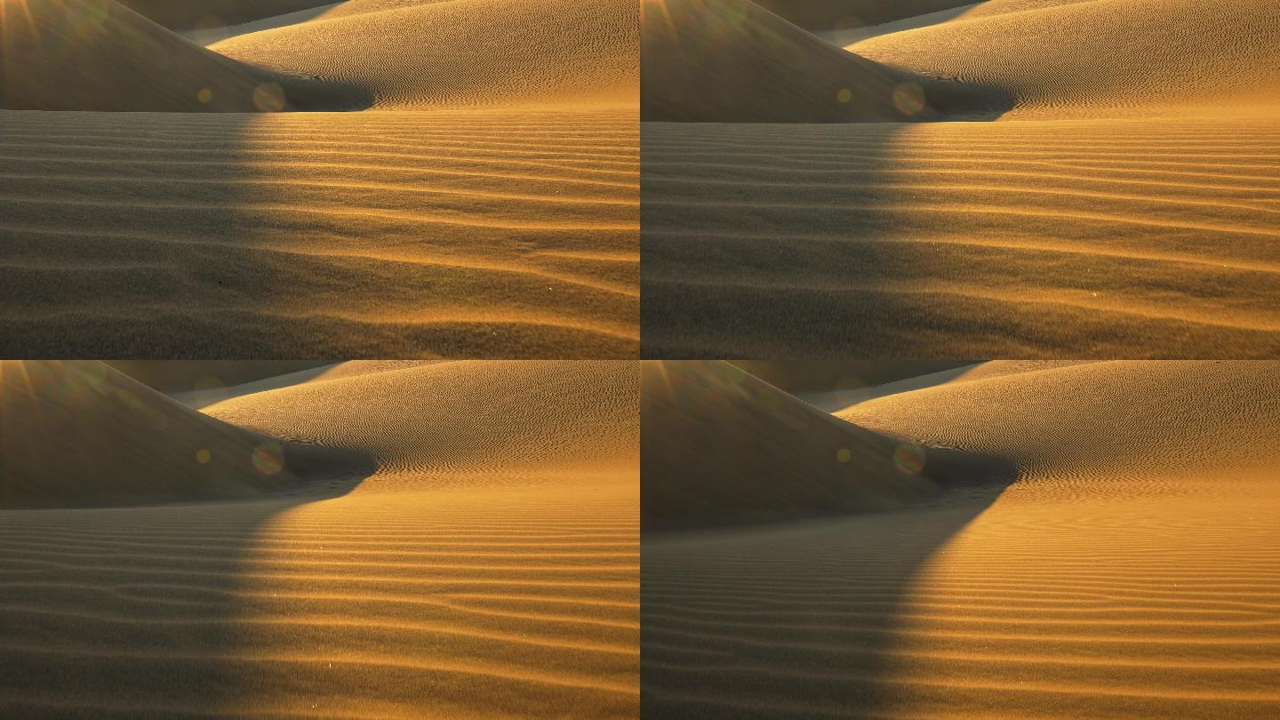日落时的沙丘风沙地貌光影投影金色大漠广袤