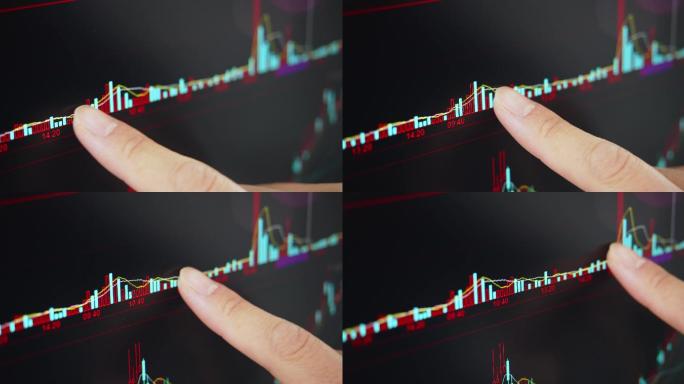 4K 特写手指划过股票分时图