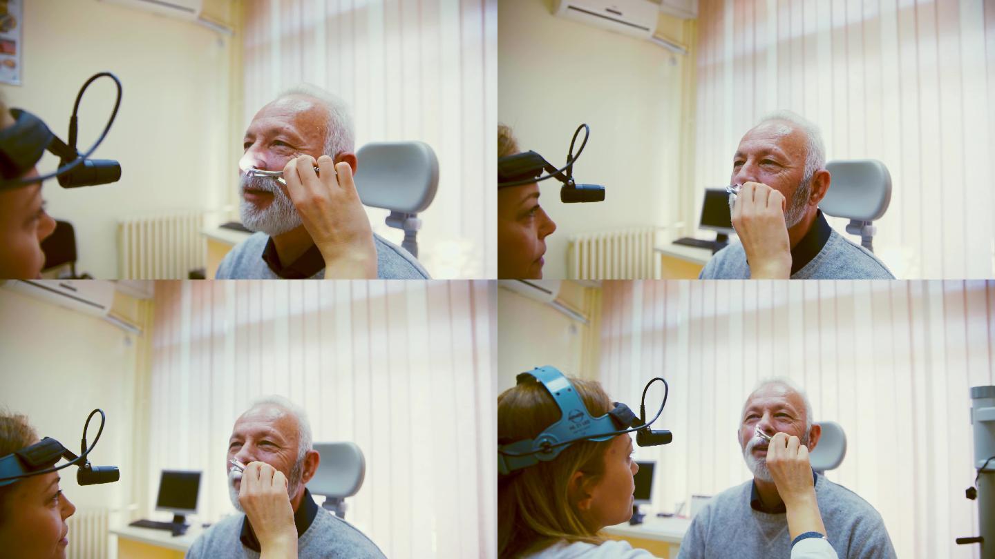 一个在耳鼻专家那里检查的老年患者
