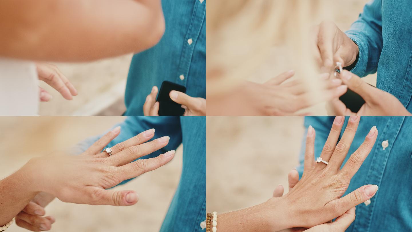 男朋友戴戒指在女朋友手指上