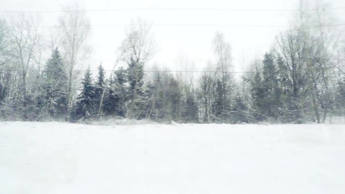 从火车车窗外的冬季景观