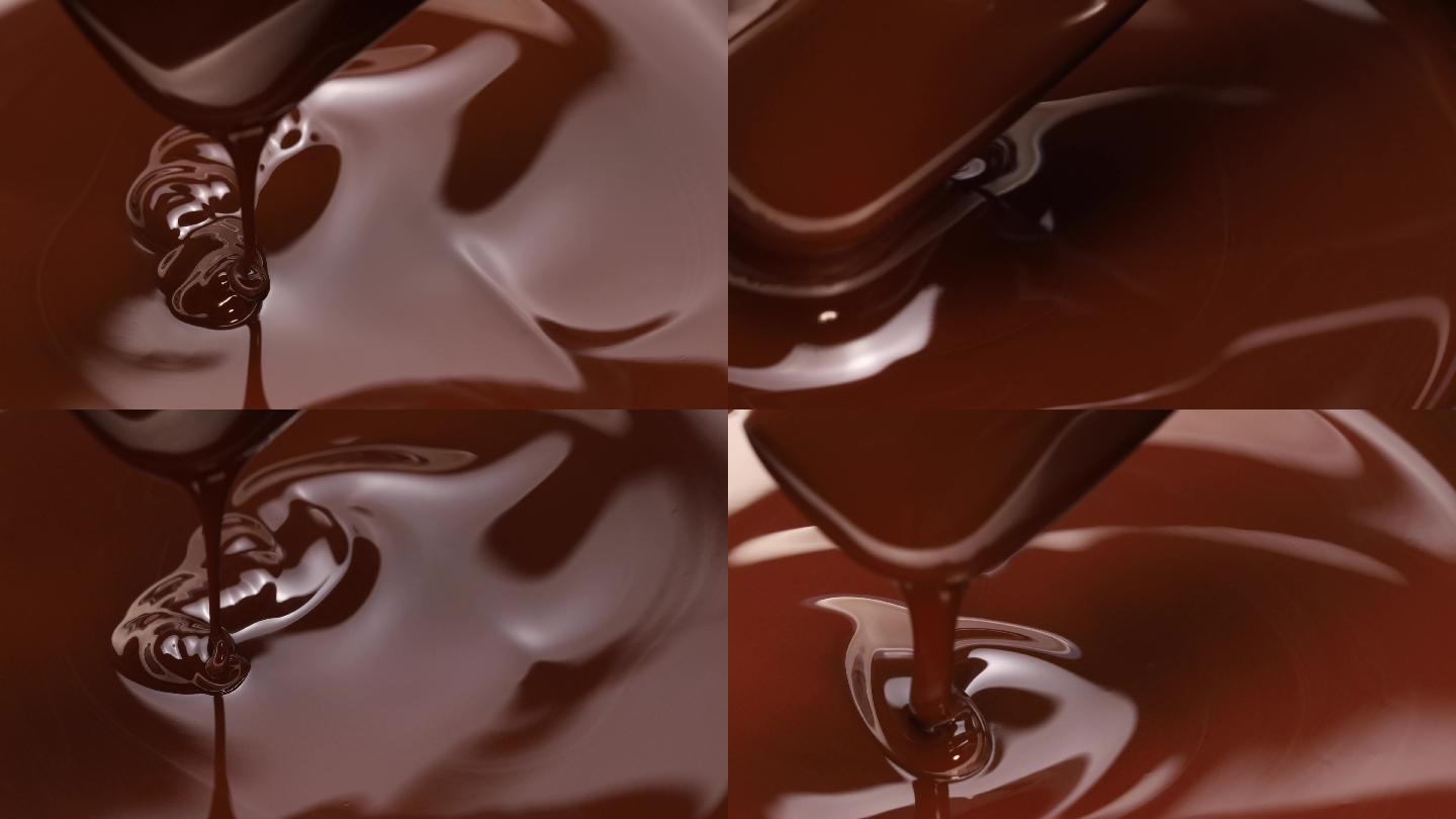 用抹刀搅拌和倾倒融化的巧克力的动作