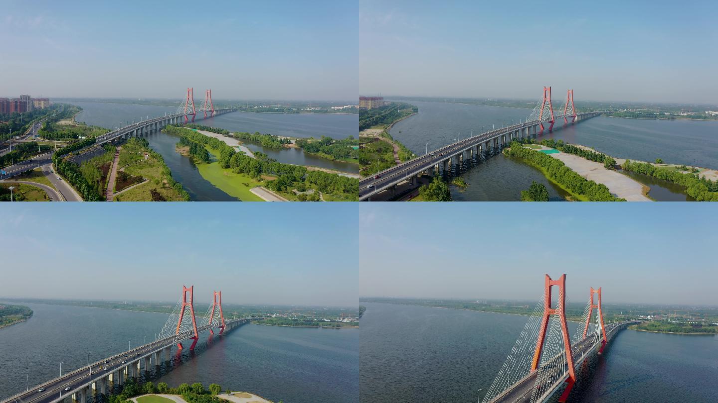 4K正版航拍山东临沂市经开区临工大桥风景