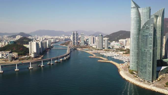 釜山韩国釜山航拍釜山城市风光高楼大厦