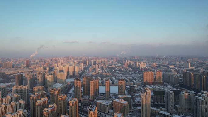 4K哈尔滨航拍哈西站高楼夜景日出日落