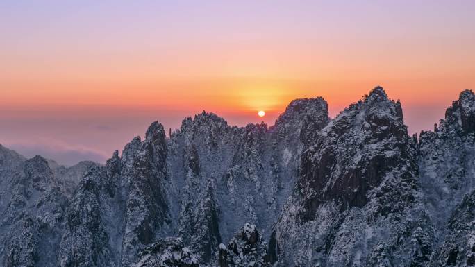 4K无水印安徽黄山风景雪景日出