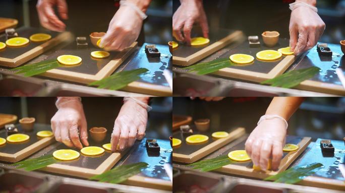 日料厨师在厨房制作日本料理生鱼拼盘
