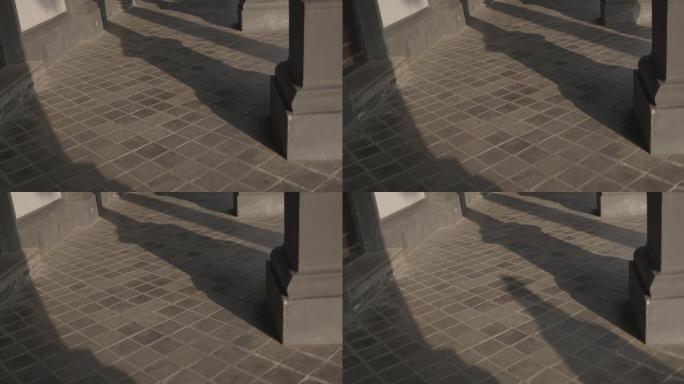 廊柱地砖阳光人影走动clog3佳能50帧