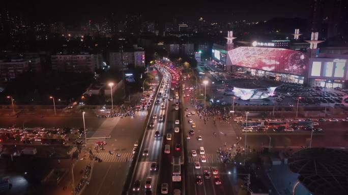 4k航拍福州宝龙城市广场夜景