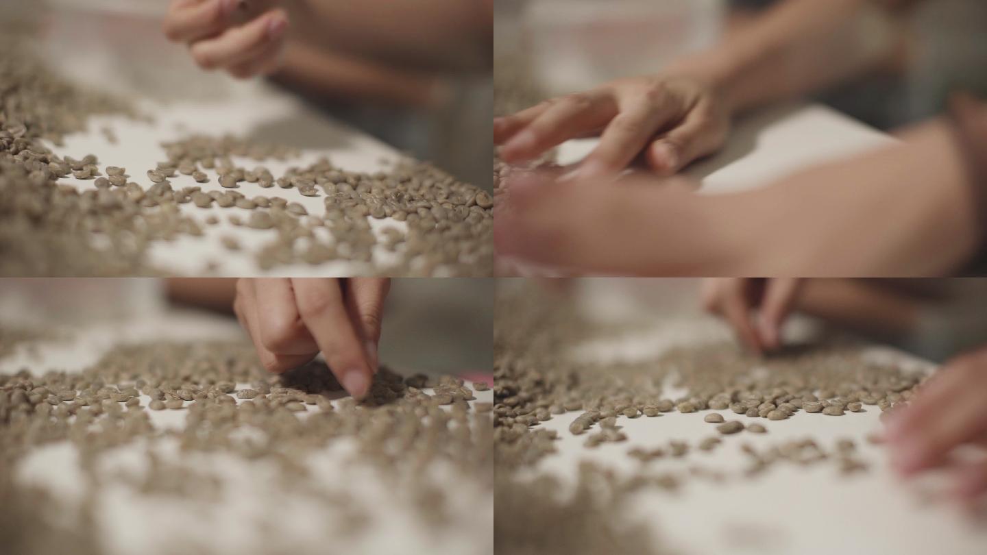 用手筛选咖啡豆挑选生产制造加工材料原料