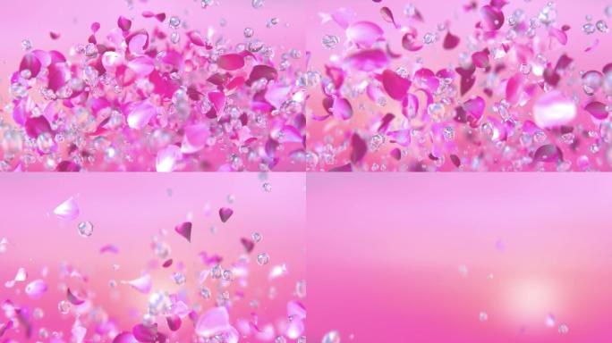 玫瑰花瓣水花水晶视频素材清澈水滴