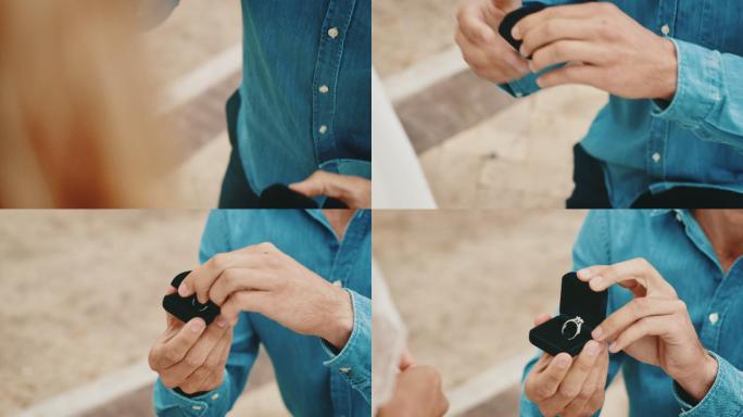 男朋友在求婚时拿着戒指
