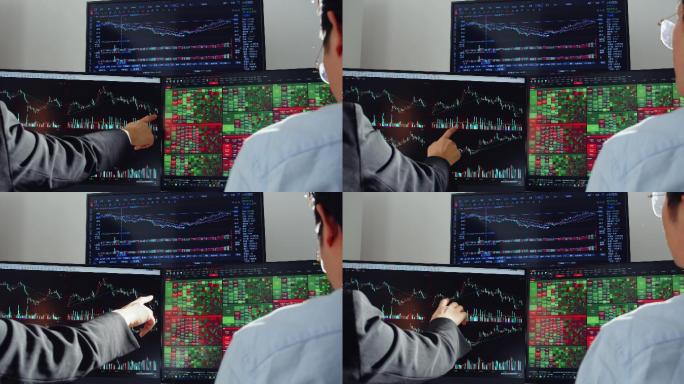 4K 股票分析师背影、电脑看盘、操作股票