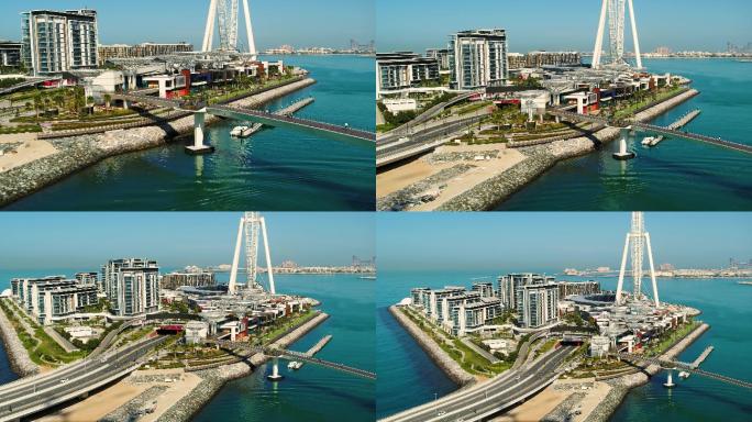 迪拜蓝水岛鸟瞰图繁华建筑群大气全景空镜