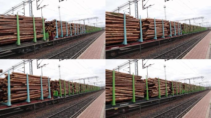 铁路运输木材列车电车木头加工