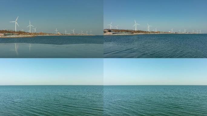 风力发电风车和北方冬季大海