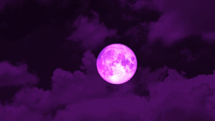 粉红色的满月升上夜空