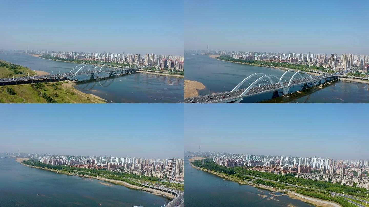 4K争霸航拍临沂市南京路沂河大桥风景