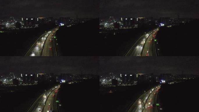 深夜繁忙有序的高速公路航拍