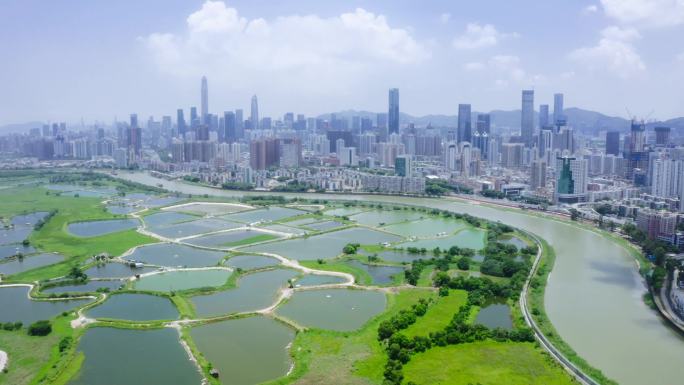 养殖场鸟瞰城市建筑快速发展航拍延时国外地