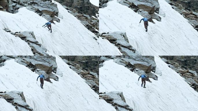 攀登冰川壁的人登山企业宣传片前行
