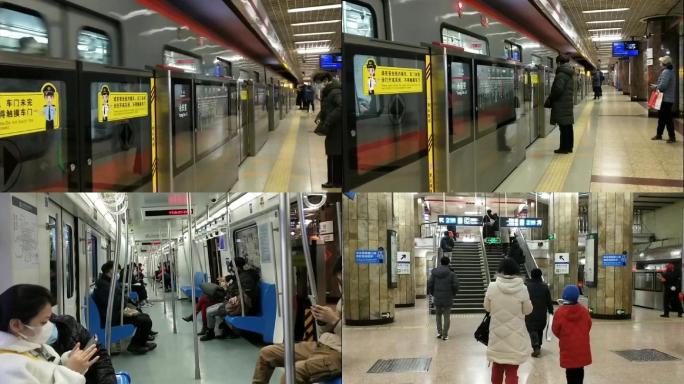 地铁到站乘客走出站台走上电梯白领下班
