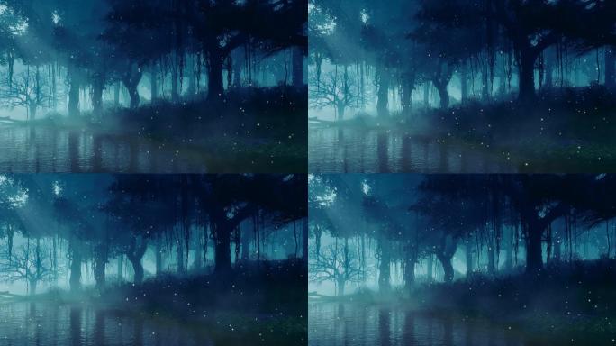 雾蒙蒙的夜森林视频素材