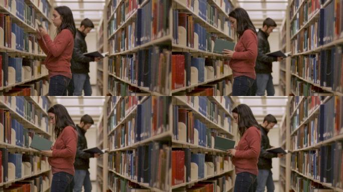 在图书馆里看书的人