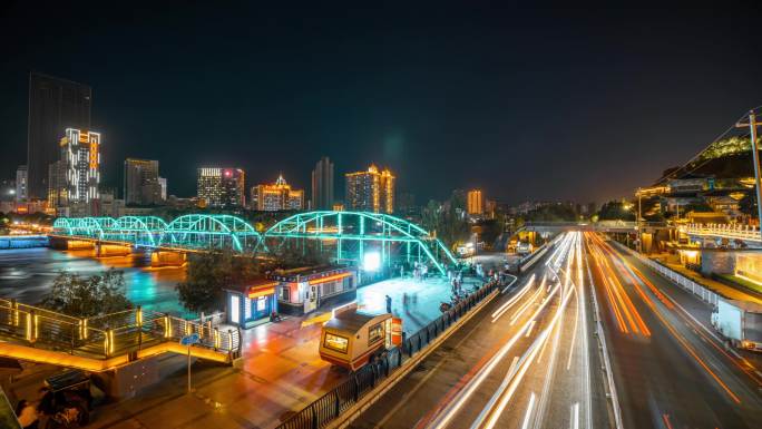 兰州城市中山桥夜景车流延时