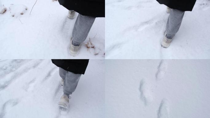 雪地里行走的脚步