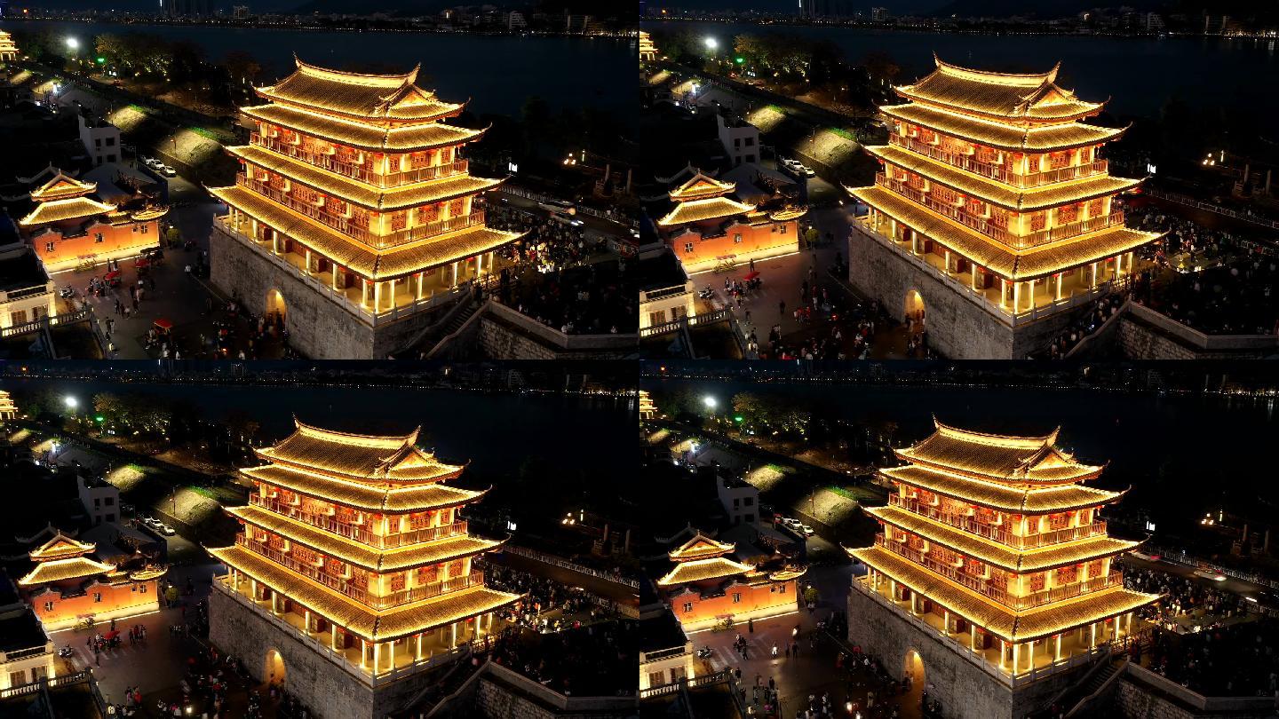延时航拍广济楼夜景：潮州城七城楼之首1