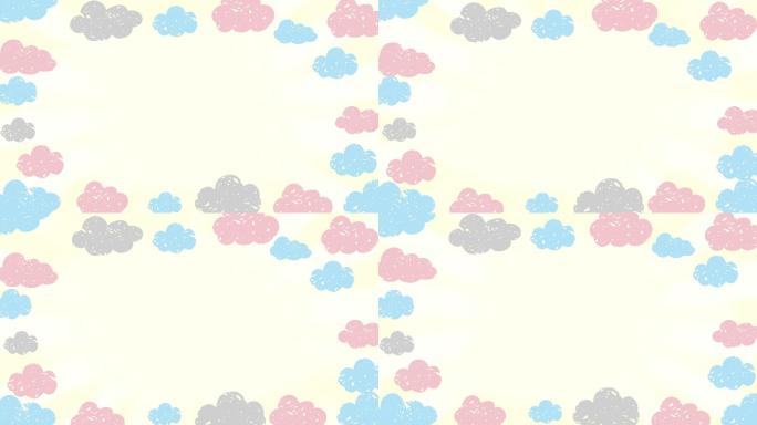 可爱的云插图动画彩色云朵画框相框构图