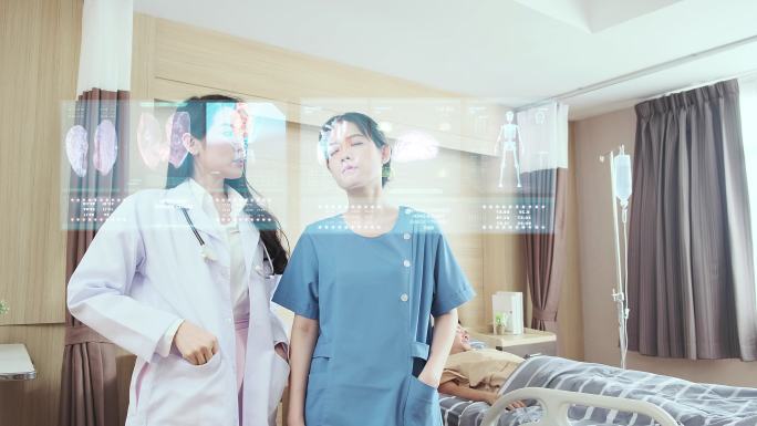 智慧医疗未来医疗医务透视屏幕医生和护士讨