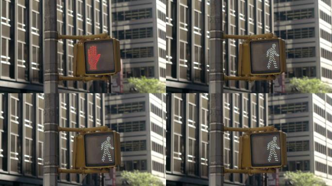 行人过街灯从红灯转向行人标志